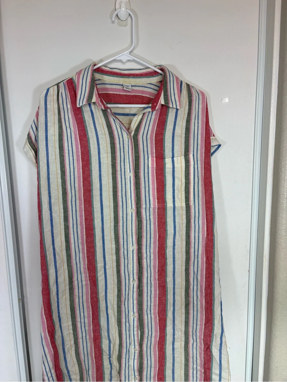 Old Navy Women'S Linen-Blend Striped Shirt Dress in Multicolor Stripe Size L